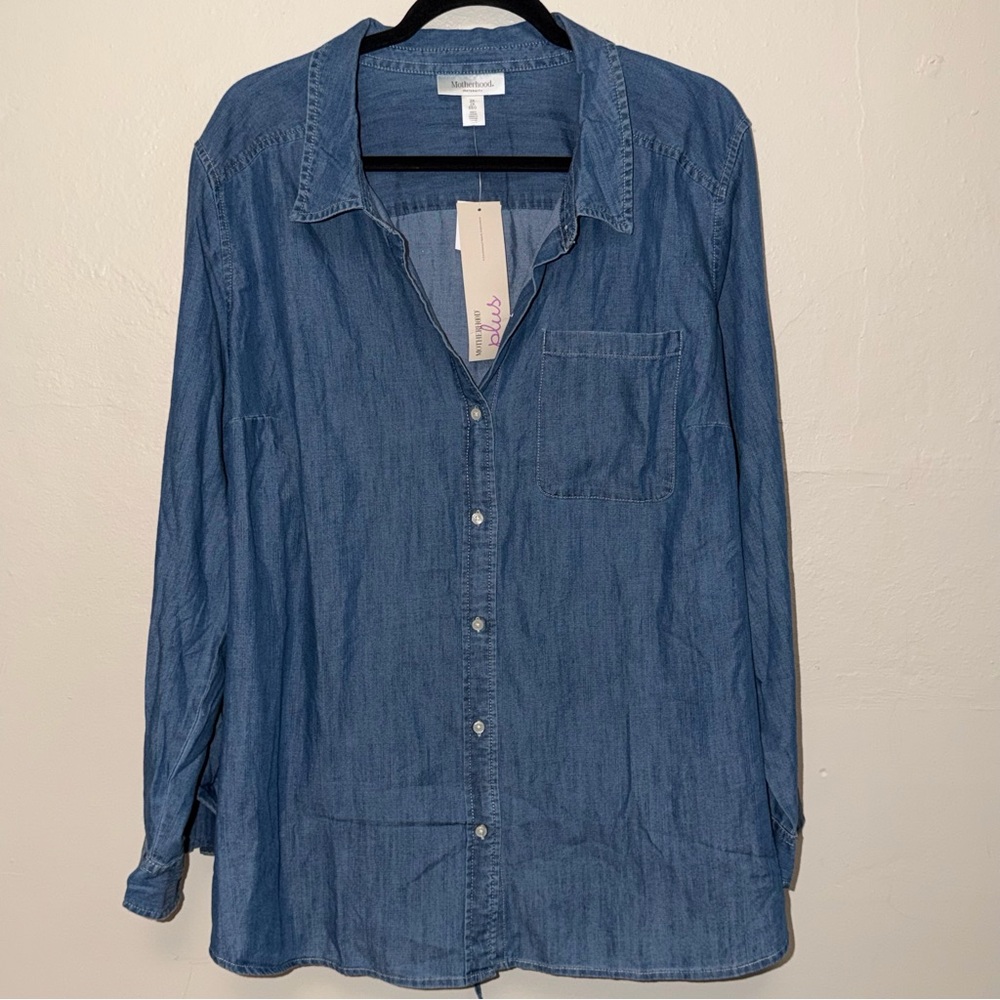 Motherhood Plus Medium Blue Denim-Style Maternity Shirt